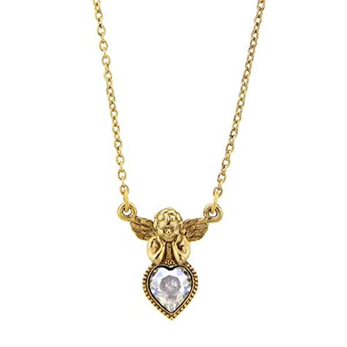 Vatican Library Collection Gold Tone and Crystal Angel Heart Necklace