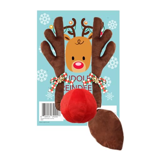 NUJOVI Premium Reindeer Antlers for Cars - Car Christmas Decorations Antlers with Nose and Tail