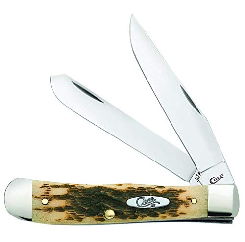 Case XX WR Pocket Knife Trapper With Genuine Bone Handle, Carbon Steel Blade(s), Length Closed: 4 1/8 Inches (Amber Bone)
