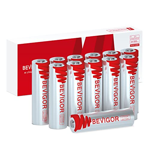 Bevigor Lithium Batteries AA Size, AA Battery 12Pack, 3000mAh Double A Battery, 1.5V Lithium AA Battery, Longer Lasting Lithium Iron AA Batteries for Flashlight, Toys, Remote Control【Non-Rechargeable】