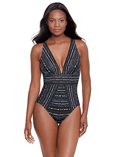 Miraclesuit Women's Swimwear Cypher Odyssey Tummy Control Soft Cup One Piece Swimsuit, Black/Multi, 10