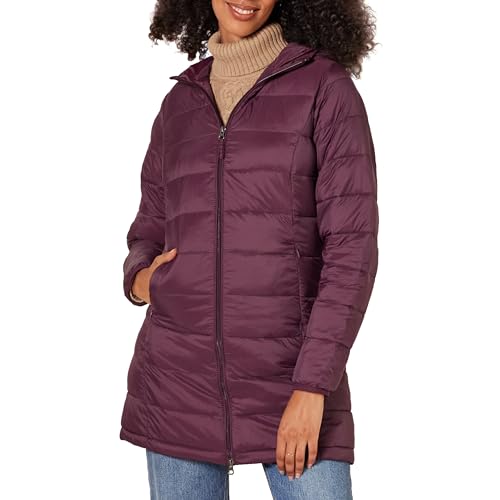 Amazon Essentials Women's Lightweight Water-Resistant Hooded Puffer Coat (Available in Plus Size), Burgundy, X-Large