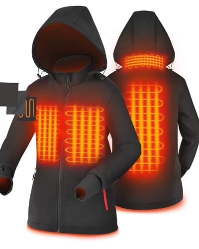 IHeat Women's Heated Jacket, Winter Jacket Slim Fit Heated Coat with 14400 mAh Battery Pack Black