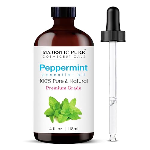 MAJESTIC PURE Peppermint Essential Oil | 100% Pure and Natural Peppermint Oil | Premium Grade Essential Oils for Hair Care, Home Diffusers, Skin, Aromatherapy, Massage and Humidifiers | 4 Fl Oz