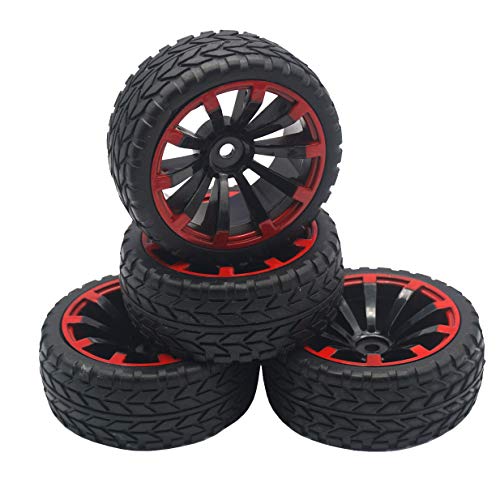 4Pack ShareGoo OD 2.55' 12mm Hex Wheel Rims & Rubber Tires Set Compatible with HSP Redcat HPI Tamiya 1/10 RC On-Road Touring Drift Car
