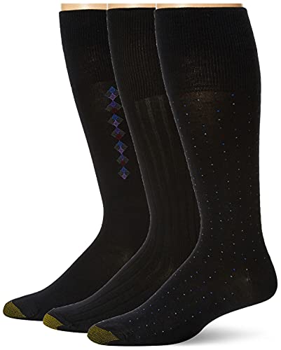 GOLDTOE Men's Over-The-Calf Dress Socks, 3-Pairs, Black, Large