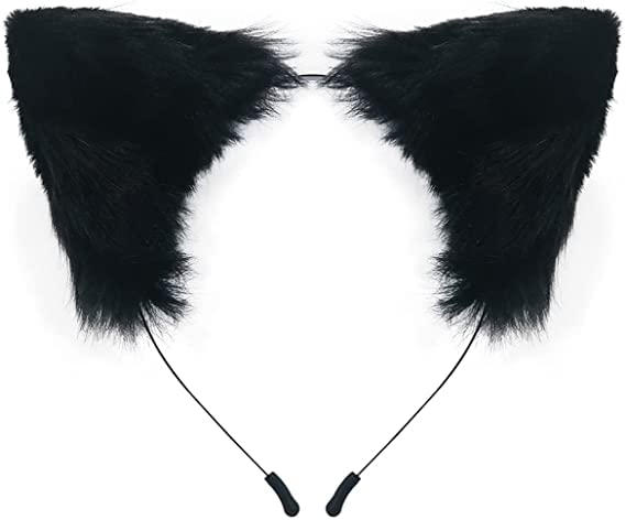 SMILETERNITY Handmade Fox Wolf Cat Ears Headwear Costume Accessories for Halloween Christmas Cosplay Party (Black)