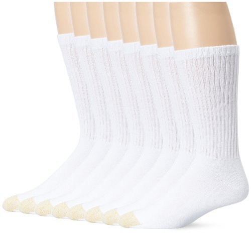 Gold Toe Men's Cotton Crew Socks, 6+2 Bonus Pack, White (8 Pairs), Shoe Size: 6-12