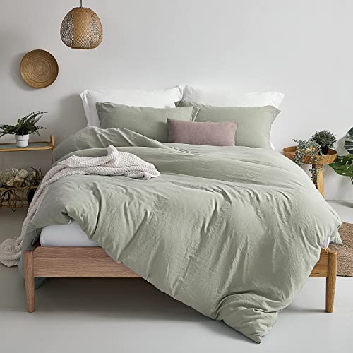 MILDLY Super Soft Duvet Cover - 100% Washed Microfiber October Mist Sage Comforter Cover Set 3 Pieces King Size Bedding Set with Zipper Closure & Corner Ties
