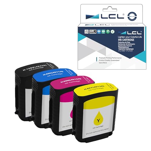 LCL Compatible Ink Cartridge Replacement for HP 10 82 C4844A C4911A C4912A C4913A Designjet 500 500ps 500Plus 800 800ps 815 815mfp 820mfp 820 (4-Pack Black Cyan Magenta Yellow)