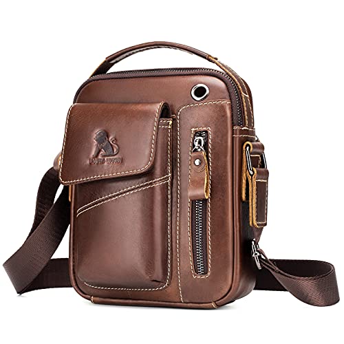 BAIGIO Men's Small Leather Shoulder Bag Messenger Pack Handbag Bag Crossbody Bag Man Purse Sling for Travel Business Work