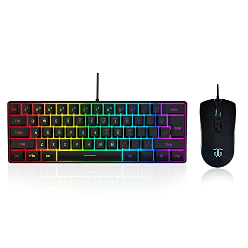 DGG 60% Gaming Keyboard and Mouse Combo, Small Keyboard and Mouse Set, Mini Gaming Keyboard 61 Keys True RGB Mechanical Feel, for Computer PC Gamer