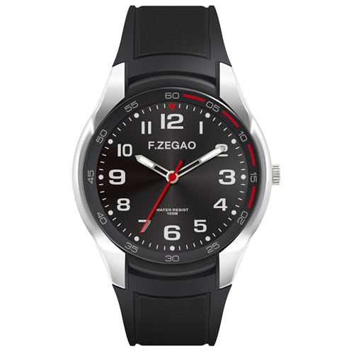 F.ZEGAO 100M Waterproof Watches for Men, Easy Read Second Hand Diver Analog Watch, Outdoor Camping Sailing Sports Mens Wrist Watches Band Length Men Standard