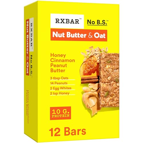 RXBAR A.M. Protein Bars, Protein Snack, Breakfast Bars, Honey Cinnamon Peanut Butter, 23.2oz Box (12 Bars)