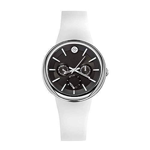 Philip Stein Chronograph Analog Display Wrist Japanese Quartz Colors Large Smart Watch White Leather Band Pin Buckle with Black Dial Natural Frequency Technology Provides Energy - Model F43S-LCB-W