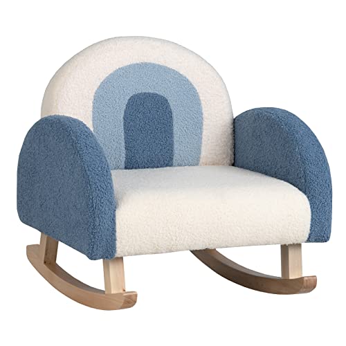 Costzon Kids Blue Rocking Chair with Solid Wood Frames, Plush Fabric, Anti-Tip Design for Kids Room, Nursery, Playroom, Preschool, Birthday Gift for Boys Girls, Toddler Furniture Armchair
