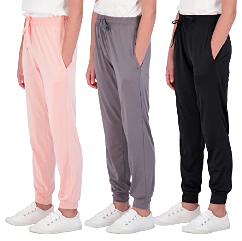 3 Pack: Girls Dry Fit Joggers Soft Girl Jogger Sweatpant Athletic Track Warmup Casual Sweatpants Clothes Sports Kids Clothing Youth Children Sweats Pant Teen Running Pants Leggings -Set 7, L (14)