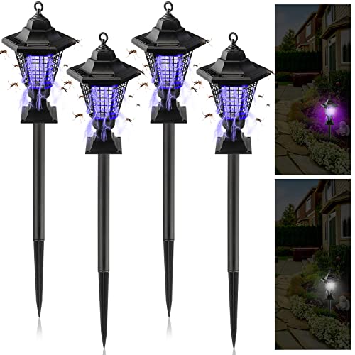 4 Pack Solar Bug Zapper Outdoor Waterproof Mosquito Zapper Outdoor Mosquito Repellent Trap Solar Powered Bug Lights for Outside Fly Mosquito Killer Outdoor for Home Camping Backyard (Elegant Style)