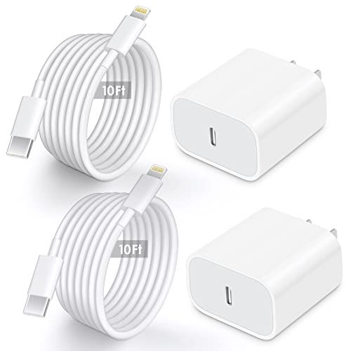 2 Pack 20W PD USB C Fast Charger with Phone Charger Fast Charger 10 FT [MFi Certified] USB C Fast Charging Cable 10 Foot Compatible with iP14 Plus/14/13/12/11 Pro Max/XS/Max/XR/X