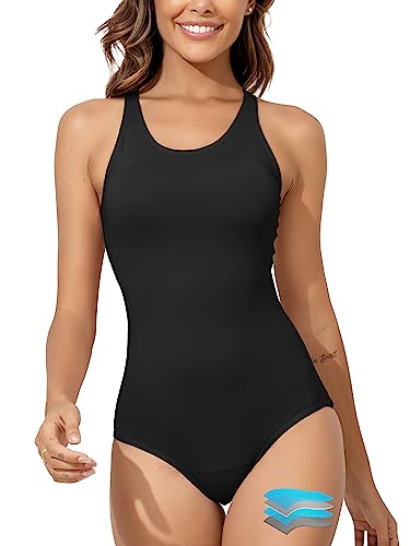 Beautikini Period Swimwear Women's One Piece Leakproof Menstrual Bathing Suit Racerback Training Swimsuit for Teens Girls Black Small