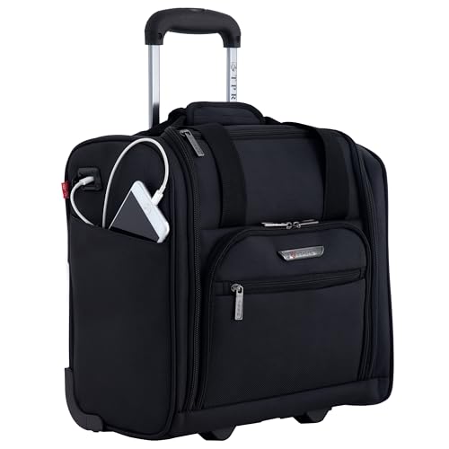 TPRC Smart Under Seat Carry-On Luggage with USB Charging Port, Black, Underseater 15-Inch