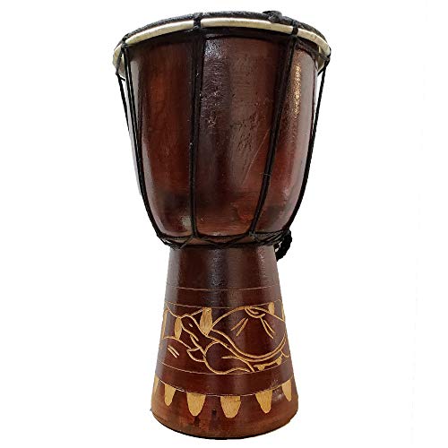 Djembe Drum Carved Bongo African inspired music also a unique gifting idea. Carver Abstract Elephant Giraffe Turtle. (12 Inch, Turtle)