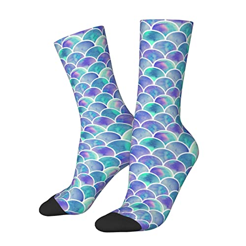 jajoaier Funny Women's Socks, Watercolor Mermaid Scales Novelty Crew Socks for Women Men Girl Birthday Anniversary Christmas Gifts(One Size)