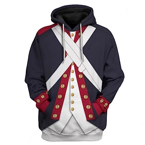 Historical Hoodie Revolutionary War Uniform Costume 3D Printed Army Jacket Halloween Costume (Large, Continental Army)