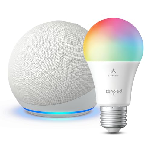 Echo Dot (5th Gen) | Glacier White with Sengled Smart Color Bulb