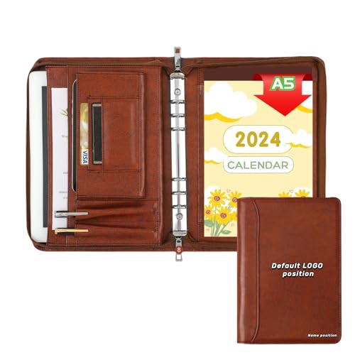 KISSKI·H Olvido Personalized Leather Portfolio for Men and Women, Free LOGO Custom, Engraved Business A5 Padfolio for 5 x 8 Notepad, Handmade Monogrammed Gifts, Customized, Brown(with 1pc Notepad)