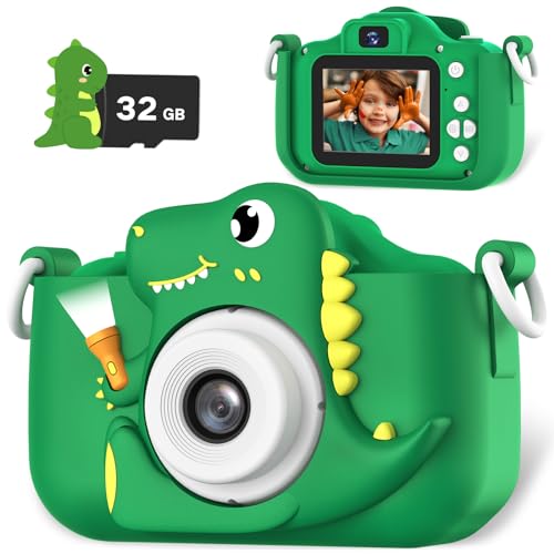 OUTUVAS Dinosaur Kids Camera for Boys, Kids Selfie Camera 3-12 Years Old Boys Christmas Birthday Gift for Boys, Dinosaur Little Boys Toys for 3 4 5 6 7 8 9 Years Old