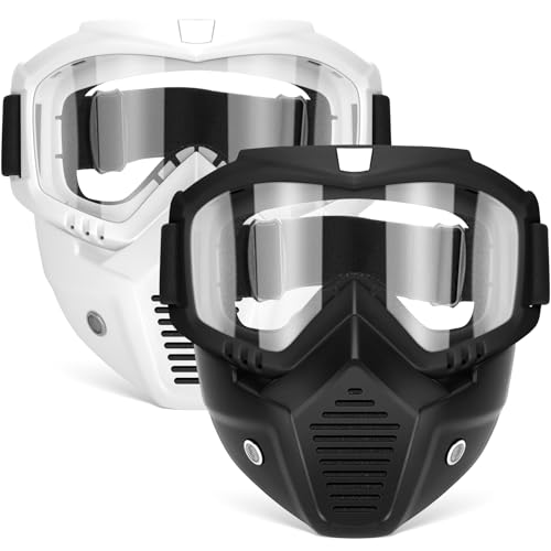 POKONBOY 2 Pack Detachable Masks, Tactical Mask with Goggles Compatible with Nerf Rival, Apollo, Zeus, Khaos, Atlas, & Artemis Blasters Rival Mask (Black & White)
