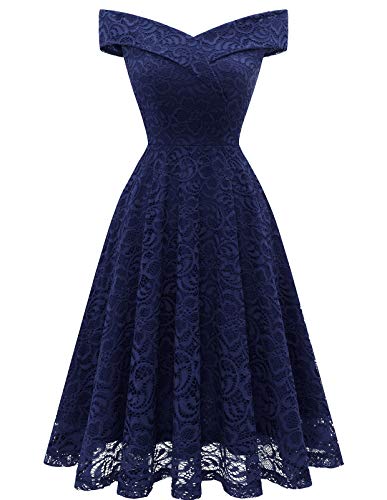 Wedding Guest Dresses for Women Off Shoulder Dresses for Women Cocktail Dresses for Women Evening Party Navy-1 L