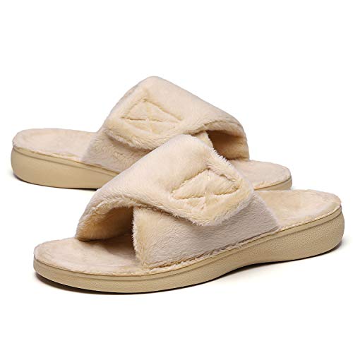 SOLLBEAM Fuzzy House Slippers With Arch Support Orthotic Heel Cup Sandals For Women
