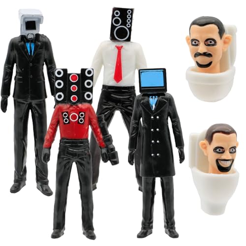 6pcs Skibidi Battle Action Figures, Skibidi Toilet Action Figure Model for Kids Birthday Party Cake Topper Halloween Parties Decoration