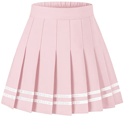 Girl's Women's Plaid Skater Pleated Cheer Skirts, High Waist Short Mini Egirl Y2K Style Tennis Skirt Skort for School Teen Girl Women, Pink with White Stripe, US 3XL