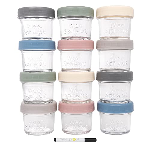 WeeSprout Glass Baby Food Storage Jars w/Lids (4 oz,12 Pack) –Reusable with Lids –Snack, Breast Milk Storage Containers for Fridge – Freezer & Microwave Safe Baby Essentials Must Haves