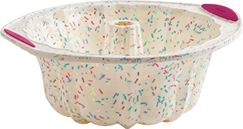 Trudeau 5118558 Structure Fluted Cake Pan Silicone Bakeware, Medium, Confetti White