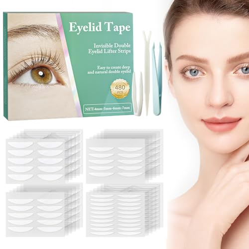 Eyelid Lifter Strips, 480Count Eyelid Tape, Invisible Double Eyelid Tape, Eyelid Tape for Hooded Eyes Invisible, Instant Eyelid Lift for Heavy Saggy, Uneven,Hooded, Mono-eyelids