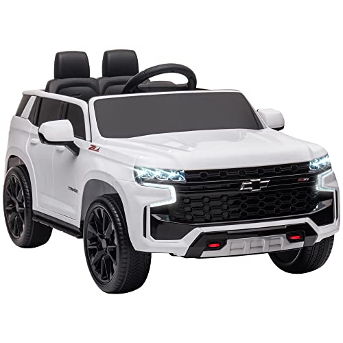Aosom Chevrolet Tahoe Licensed Electric Ride on Car 12V Kids Ride-on Toy with Remote Control, Horn Honking, for 3-6 Years Old Gift for Boys and Girls with Music Player, Kids Electric Car, White