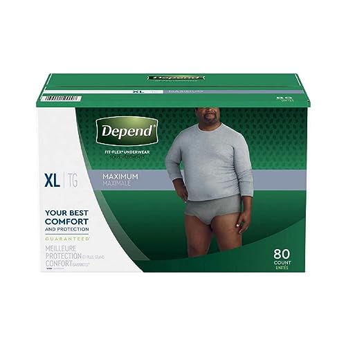 Depend Fit-Flex Extra Large Maximum Absorbency Underwear for Men, 80 Count