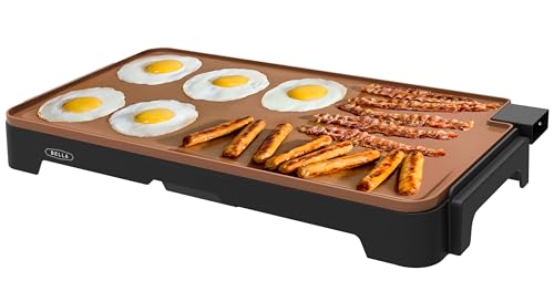 BELLA XL Electric Ceramic Titanium Griddle, Make 15 Eggs At Once, Healthy-Eco Non-stick Coating, Hassle-Free Clean Up, Large Submersible Cooking Surface, 12' x 22', Copper/Black