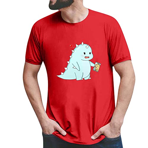 FAMOORE Large Tall Men Long Sleeve Print T Shirt Printing Custom Printing Cotton Black T Shirts for Man Men Banded (Valentine's Day Red, XL)