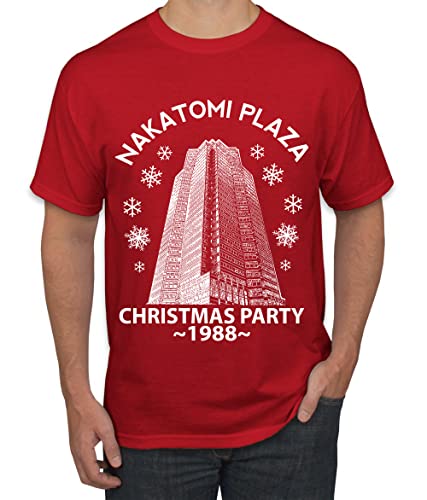 Nakatomi Plaza Christmas Party 1988 Classic McClane Die Hard Ugly Christmas Men's Graphic T-Shirt, Red, Large