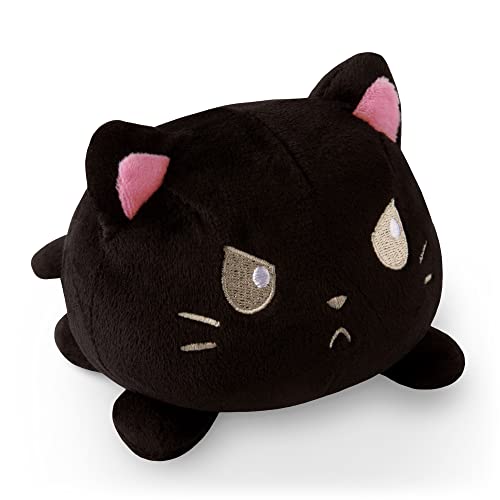 TeeTurtle - The Original Reversible Cat Plushie - Black - Cute Sensory Fidget Stuffed Animals That Show Your Mood