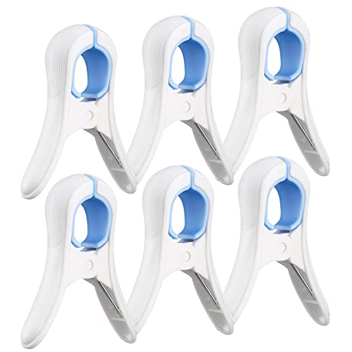 Beach Towel Clips Plastic Clothes Pins Heavy Duty Clothespins Chair Clips Loadsky Laundry Clothes Clips Windproof Clamps Clothes Pegs, No Trace Design for Clothes (Pack of 6)