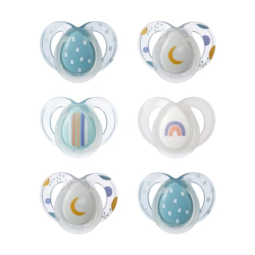 Tommee Tippee Nighttime pacifiers, 6-18 months, 6 pack of glow in the dark pacifiers with symmetrical silicone baglet
