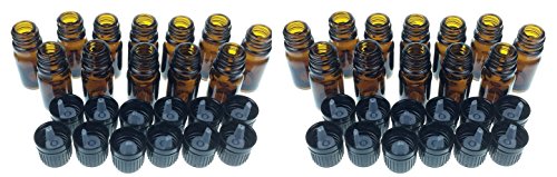 mEssentials 24 Pack of 10ml Amber Glass Bottles with Euro Dropper Caps - Great for Essential Oils, Perfumes and DIY Aromatherapy - Easy to Fill, Clean and Reuse - Protective and Durable