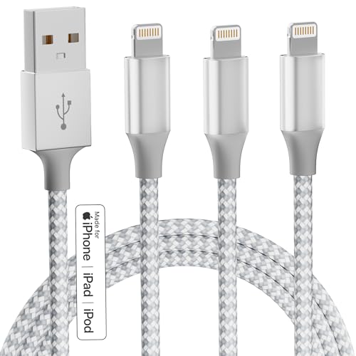 iPhone Charger [Apple MFi Certified] 3Pack 10FT Long Lightning Cable Fast Charging Nylon Braided USB Cable iPhone Charger Cord Compatible with iPhone 14 13 12 11 Pro Max XR XS X 8 7 6 Plus SE, iPad