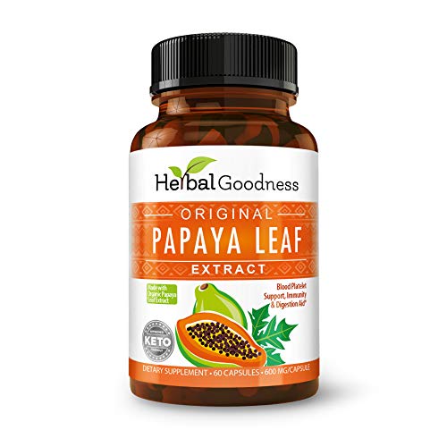 Papaya Leaf Extract Digestive Enzymes - 10X Strength 60/600mg Veg Capsules- Blood Platelet, Bone Marrow & Spleen Support, Immune Gut & Super Digestive Health - Made in USA by Herbal Goodness
